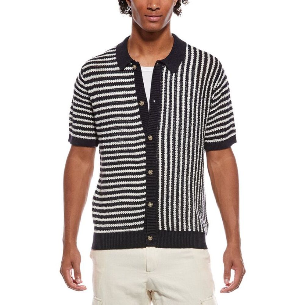 Onia Mens  Linen Button Up Sweater, Navy
